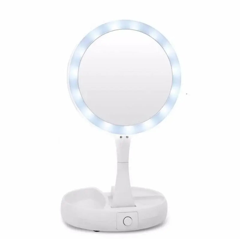 Espelho Porta Maquiagem Dobrável com Luz de LED Portátil